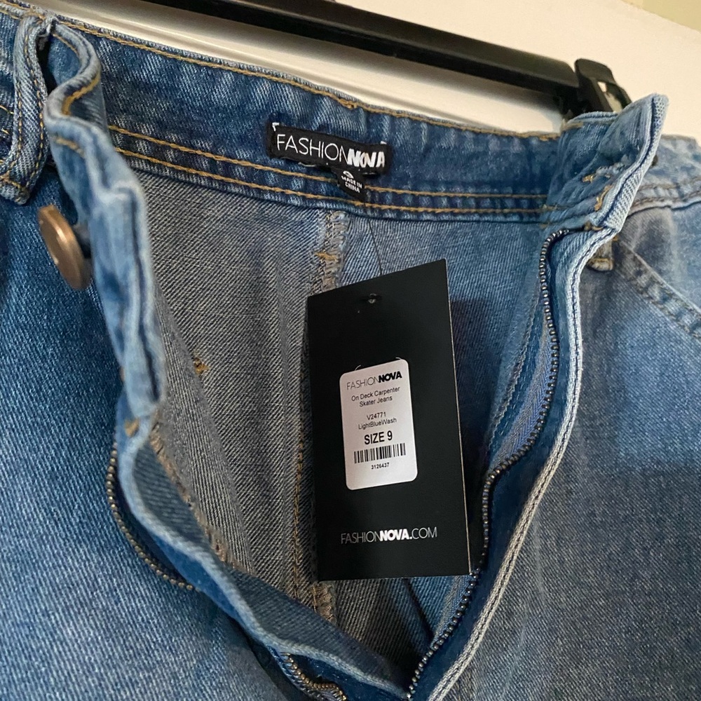❌SOLD❌Fashion Nova Carpenter Baggy Utility Cargo Pants Skater Jeans denim size 9 - Picture 7 of 12